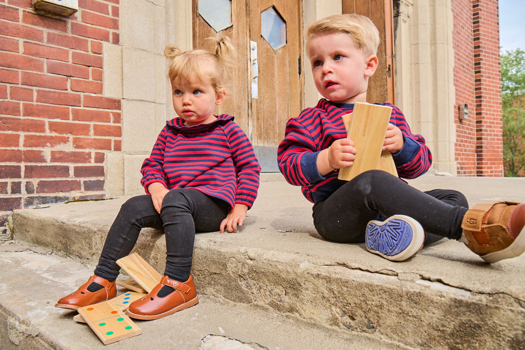 Corduroy Sleeve Patch Top - Red/navy