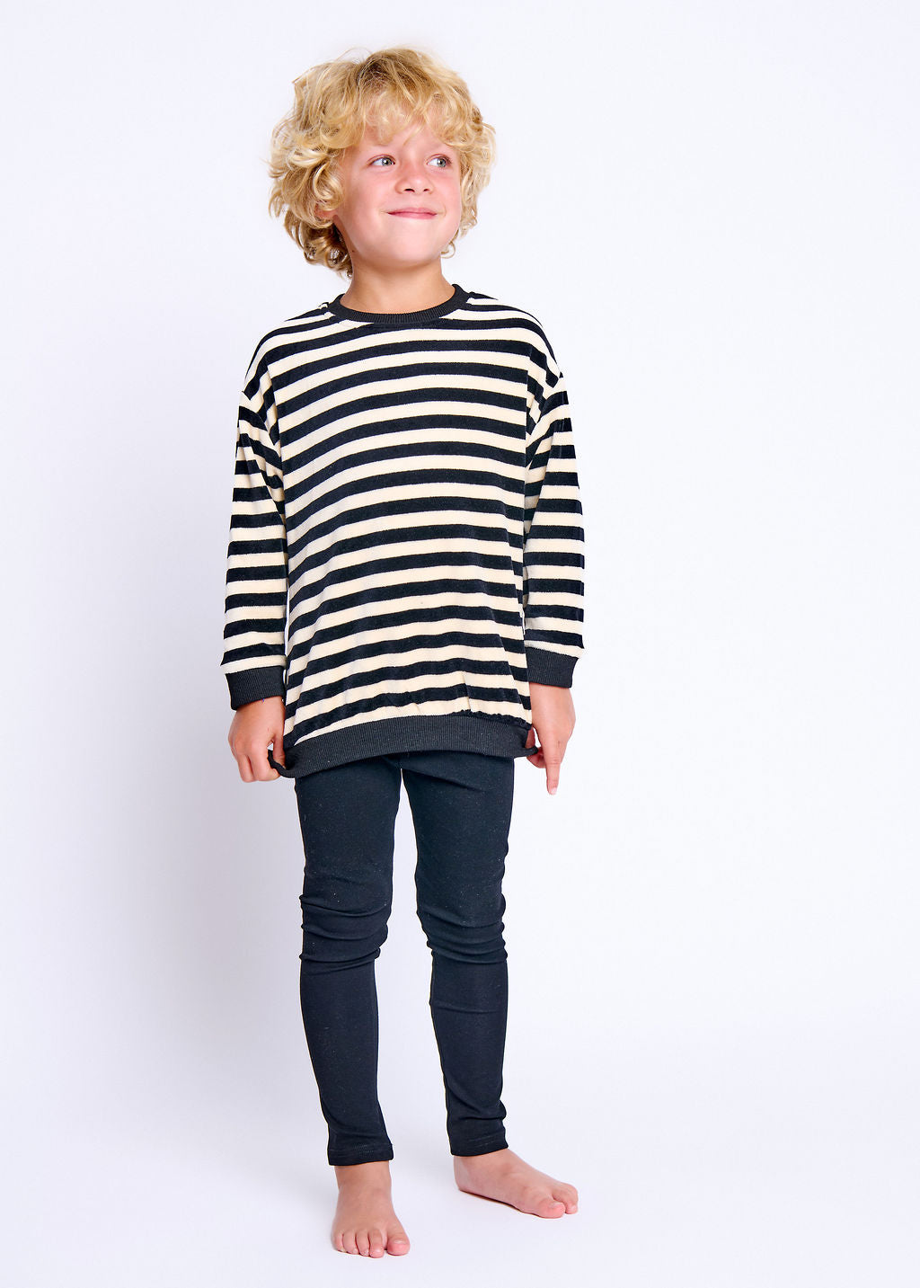 Velour Stripe Set - Black/off white