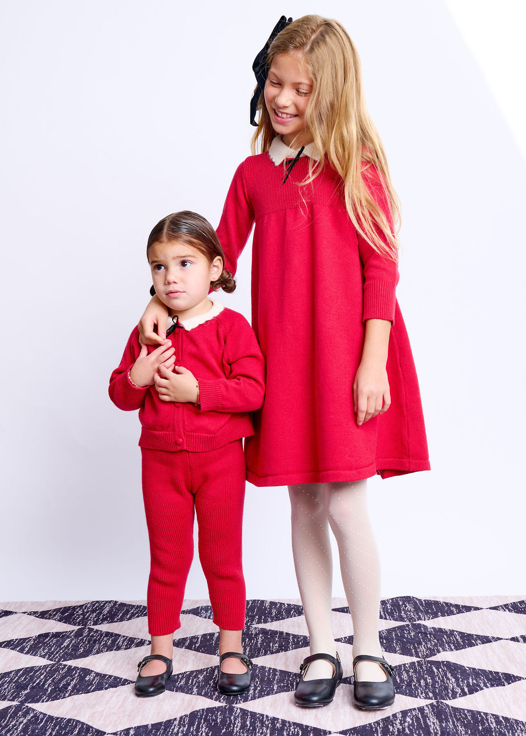 Knitted Scallop Mohair Collar Dress - Red Mix