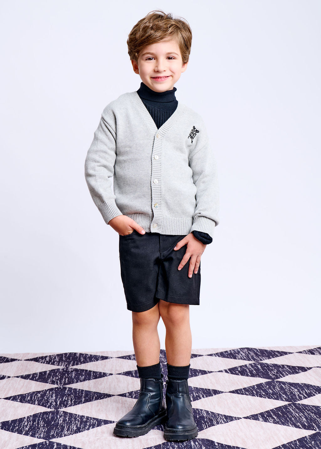 Cardigan Emblem Sweater - Silver Grey Mix