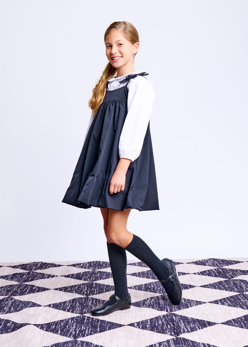 Taffeta Bubble Bow Jumper - Black