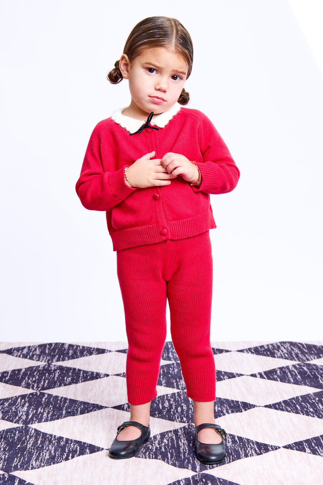 Knitted Scallop Mohair Collar Set - Red Mix