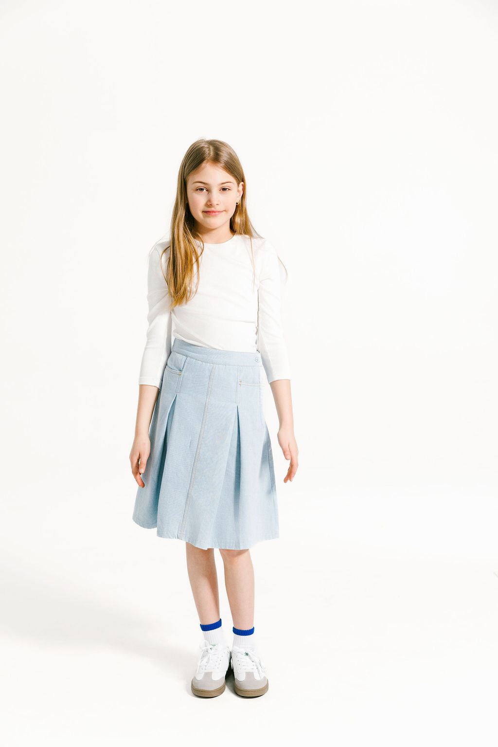 Denim Box Pleat Skirt - Pale Blue