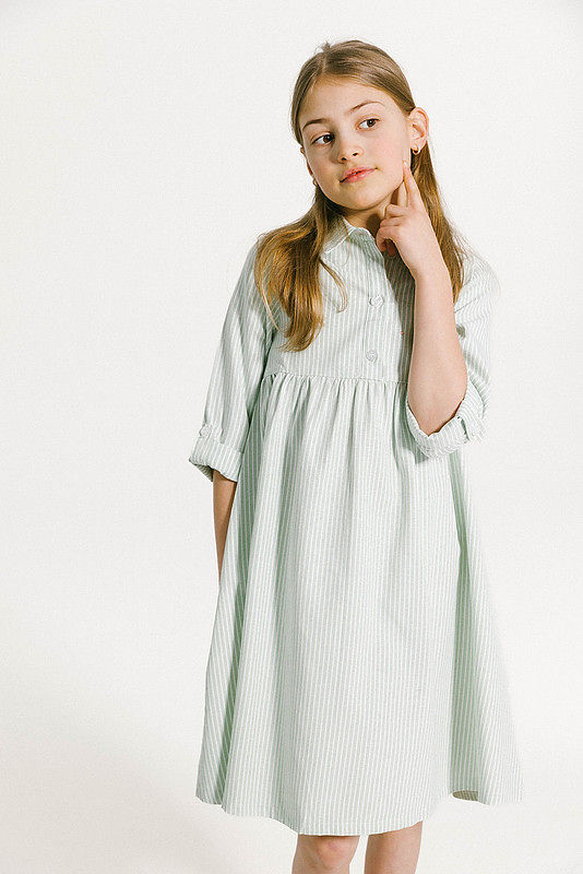 Hopscotch Striped Emblem Dress - Sage