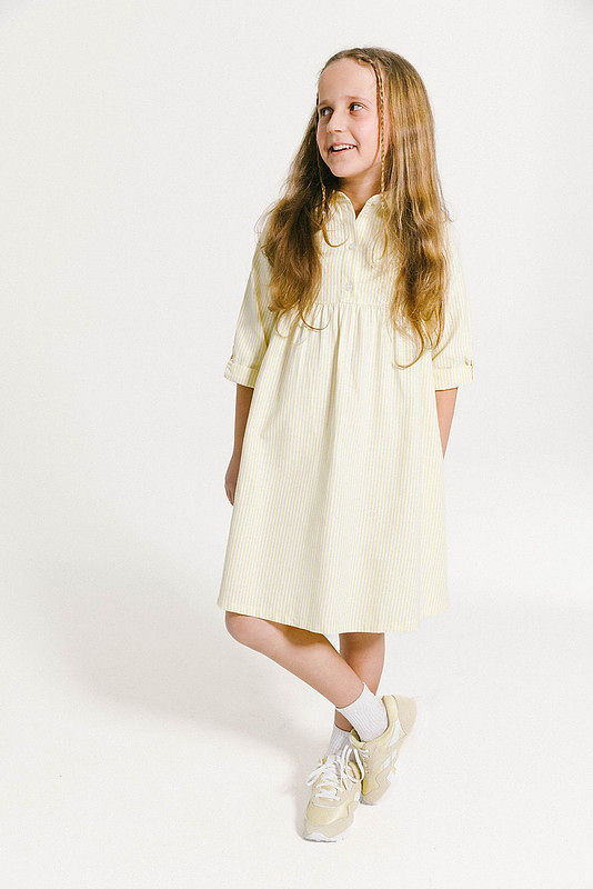 Striped Emblem Dress - Yellow