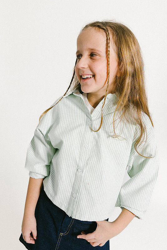 Striped Emblem Crop Shirt - Sage