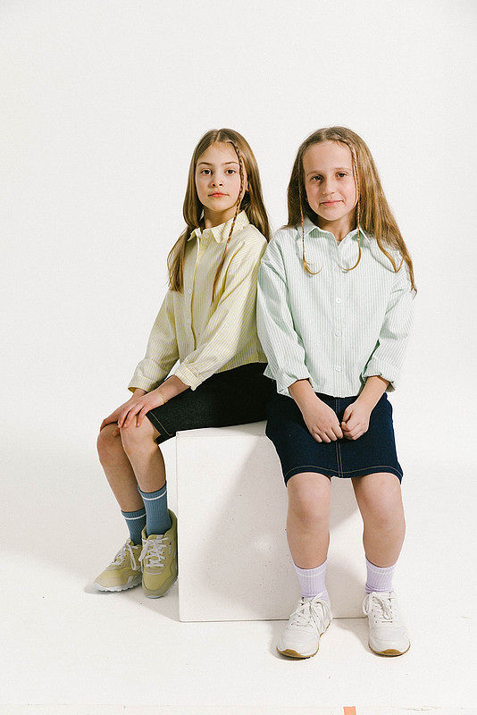 Striped Emblem Crop Shirt - Sage