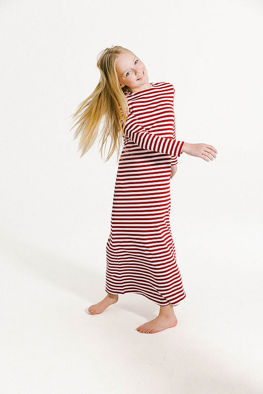 Striped Nightgown - Burgandy/Pink