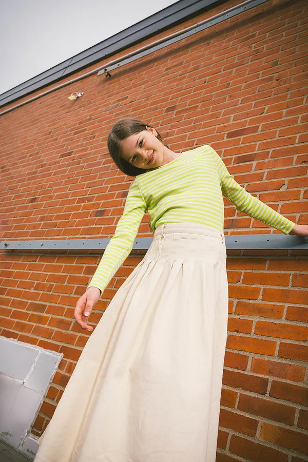 & Lu Twill Pleated Tea Length Skirt - Off White