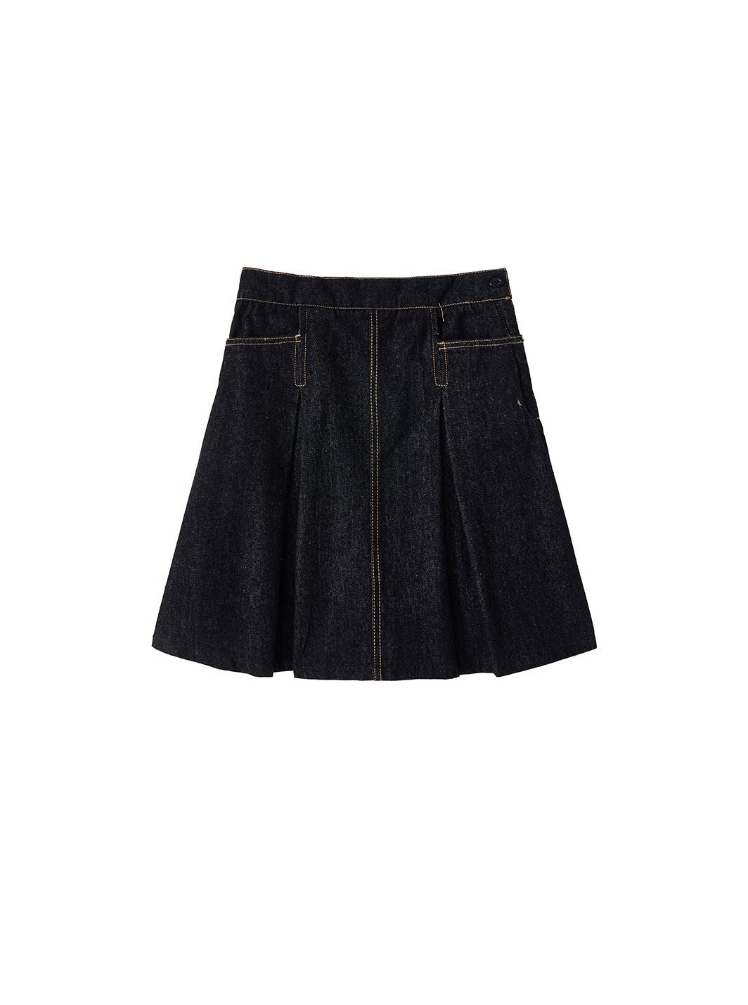 Denim Box Pleat Skirt - Black